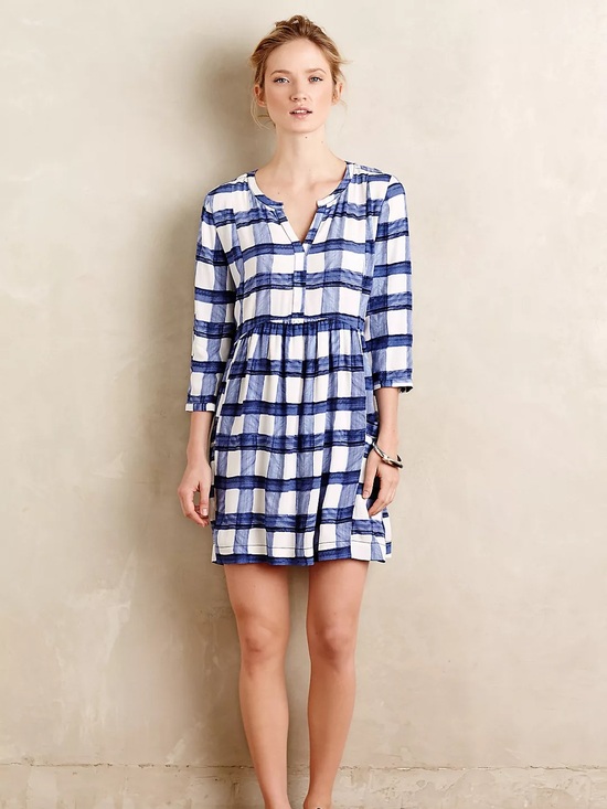 Maeve Dresses & Skirts - Maeve Anthropologie Blue And White Plaid Split Neck Shirt Dress Size Small